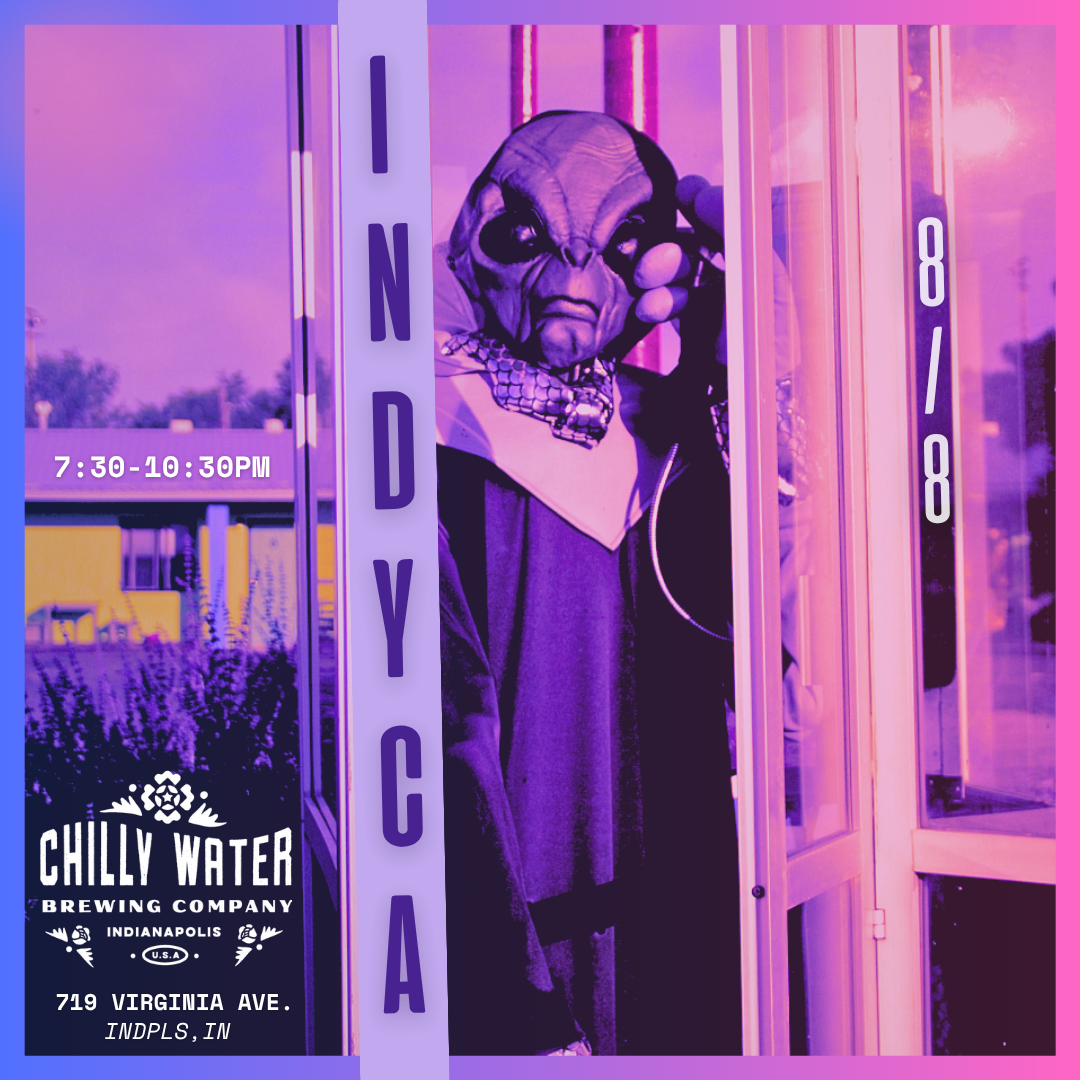 Indyca live at Chilly Water Brewing Co. in Indianapolis on August 8, 2025 β free outdoor reggae-rock concert flyer